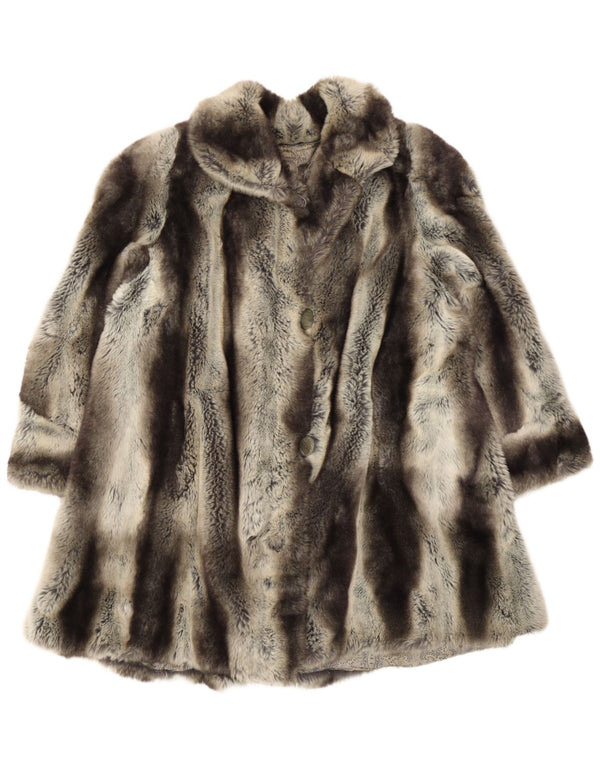 Soprabito vintage da donna in pelliccia sintetica UK 16 grande acrilico grigio