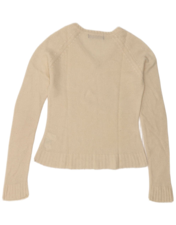Maglione con scollo a V da donna Zara UK 12 Acrilico bianco sporco medio