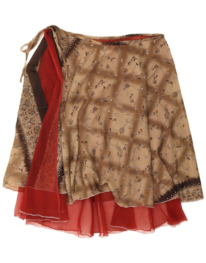 Gonna a portafoglio vintage da donna W38 2XL marrone floreale