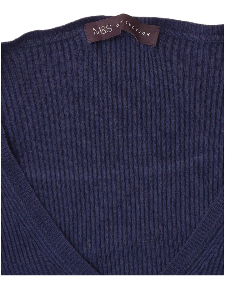 MARKS & SPENCER maglione da donna con scollo a V UK 10 piccolo blu navy
