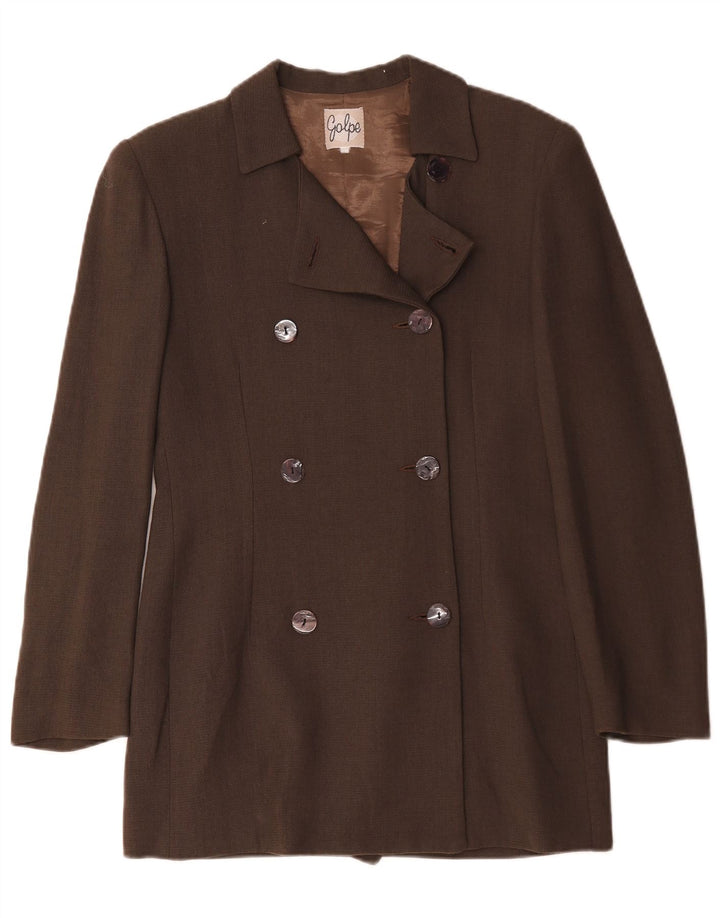 Giacca blazer doppiopetto vintage da donna UK 12 marrone medio