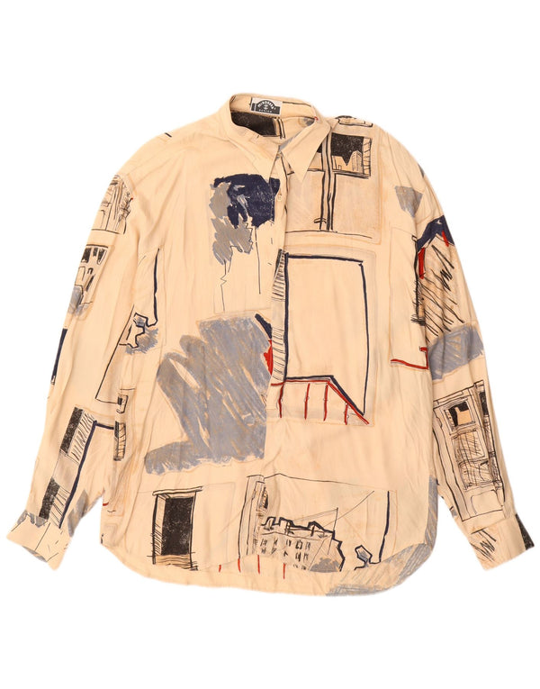 Camicia vintage da uomo XL in viscosa geometrica beige