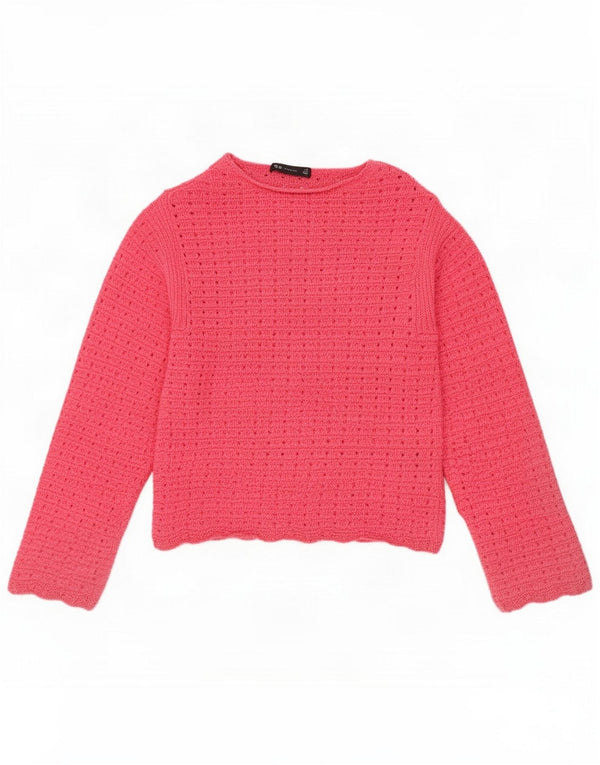 Marks & Spencer Womens Crop Boat Neck Jumper Sweater UK 6 XS Pink Cotton
