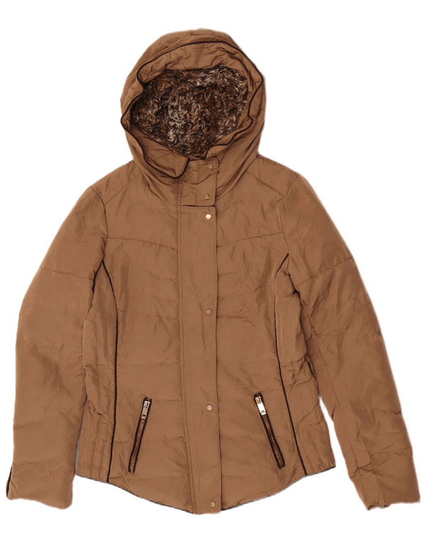 Giacca imbottita con cappuccio da donna Zara UK 14 Poliestere beige medio