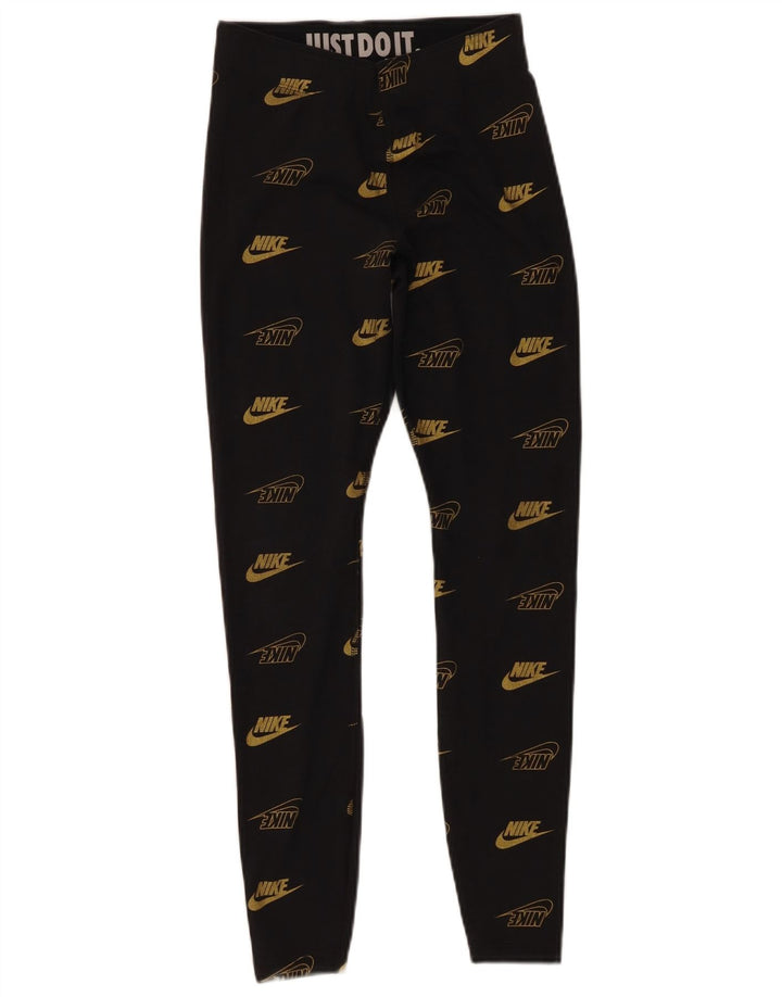 Leggings grafici da donna Nike UK 6 XS logo in cotone nero