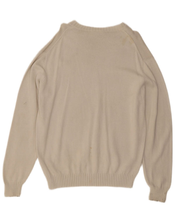 Maglione maglione da uomo con zip e collo Lacoste taglia 5 grande in cotone a righe bianco sporco
