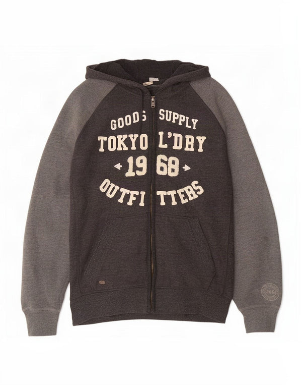 Felpa con cappuccio e zip grafica da uomo Superdry, in cotone color block grigio grande