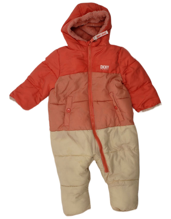 DKNY Baby Girls Hooded Jumpsuit 9-12 Months  Orange Colourblock Winter
