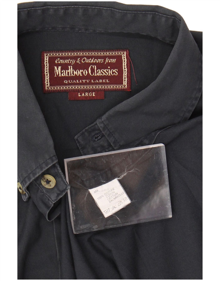 MARLBORO CLASSICS Camicia a maniche corte da uomo Large in cotone blu navy