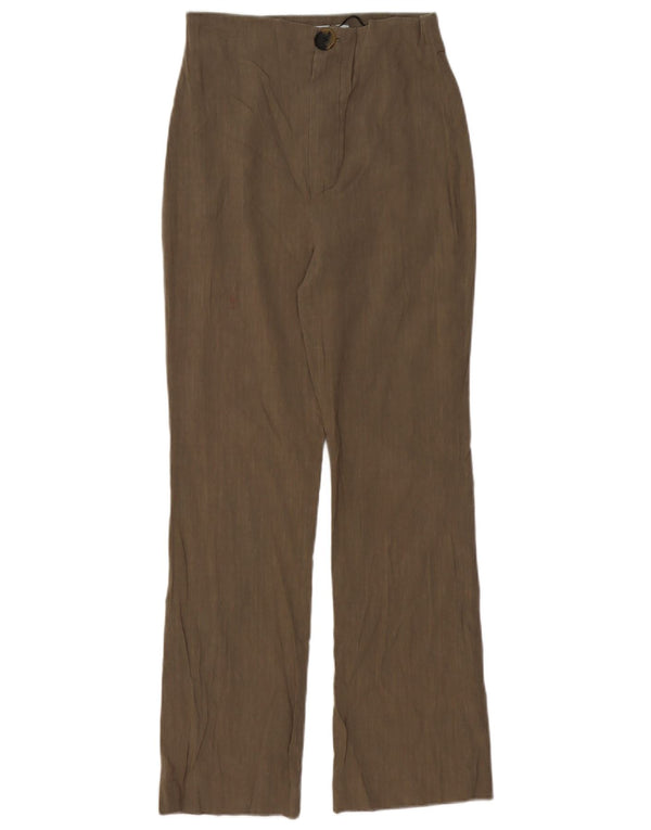 Pantaloni chino dritti a vita alta da donna Zara piccoli W26 L27 lino marrone