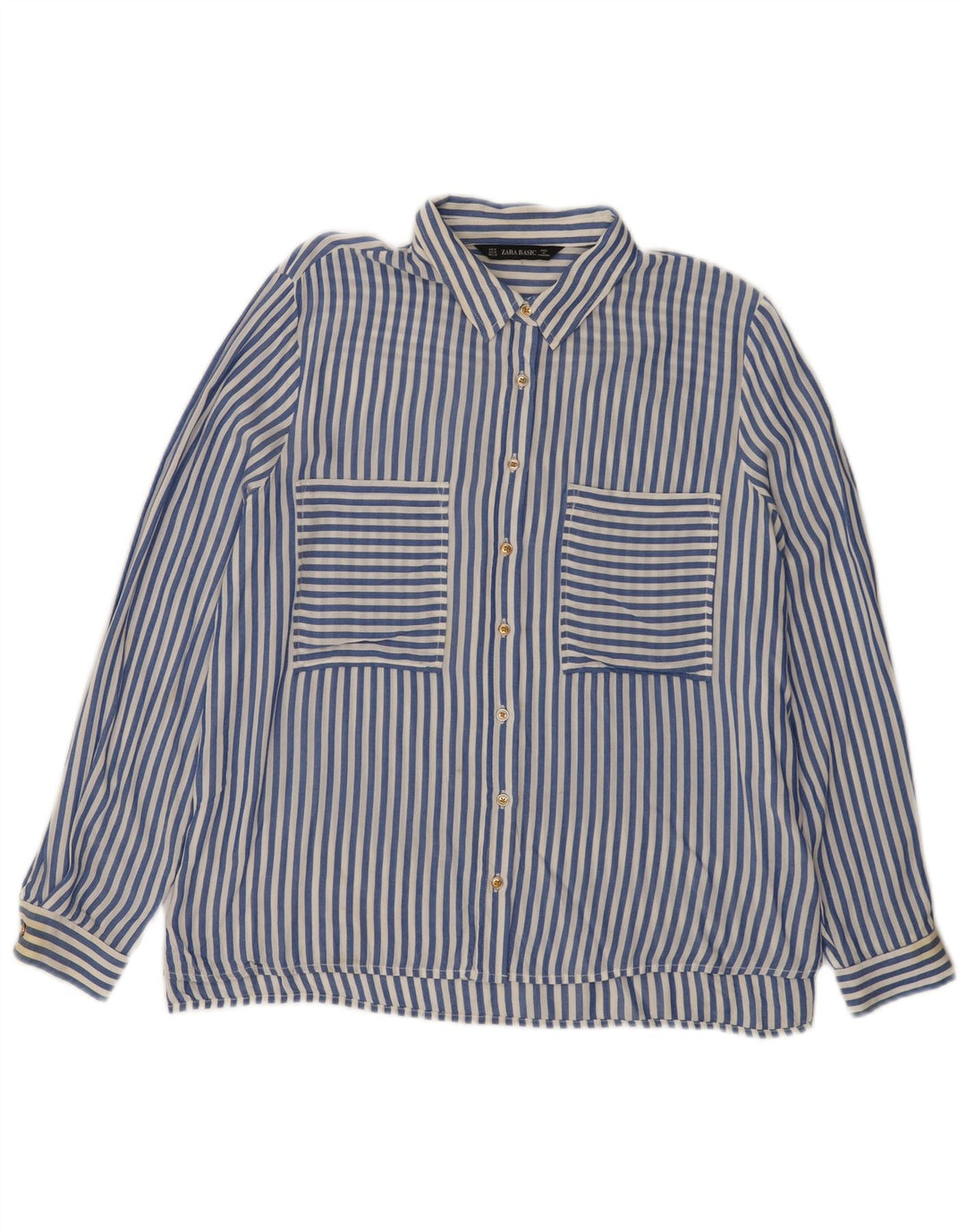 Camicia Zara da donna UK 14 Viscosa gessata blu medio
