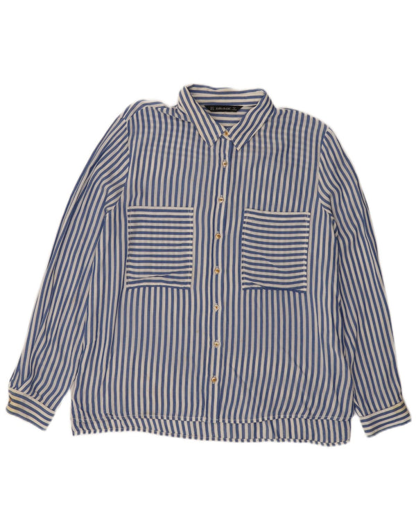 Camicia Zara da donna UK 14 Viscosa gessata blu medio