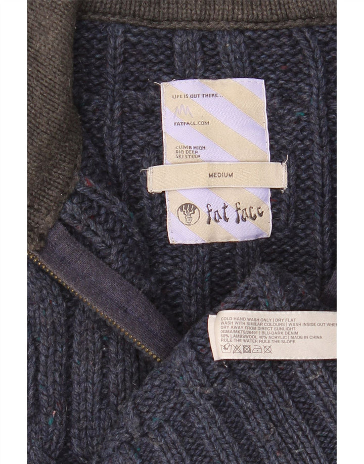 Maglione da uomo con collo con zip Fat Face, lana d'agnello medio blu navy