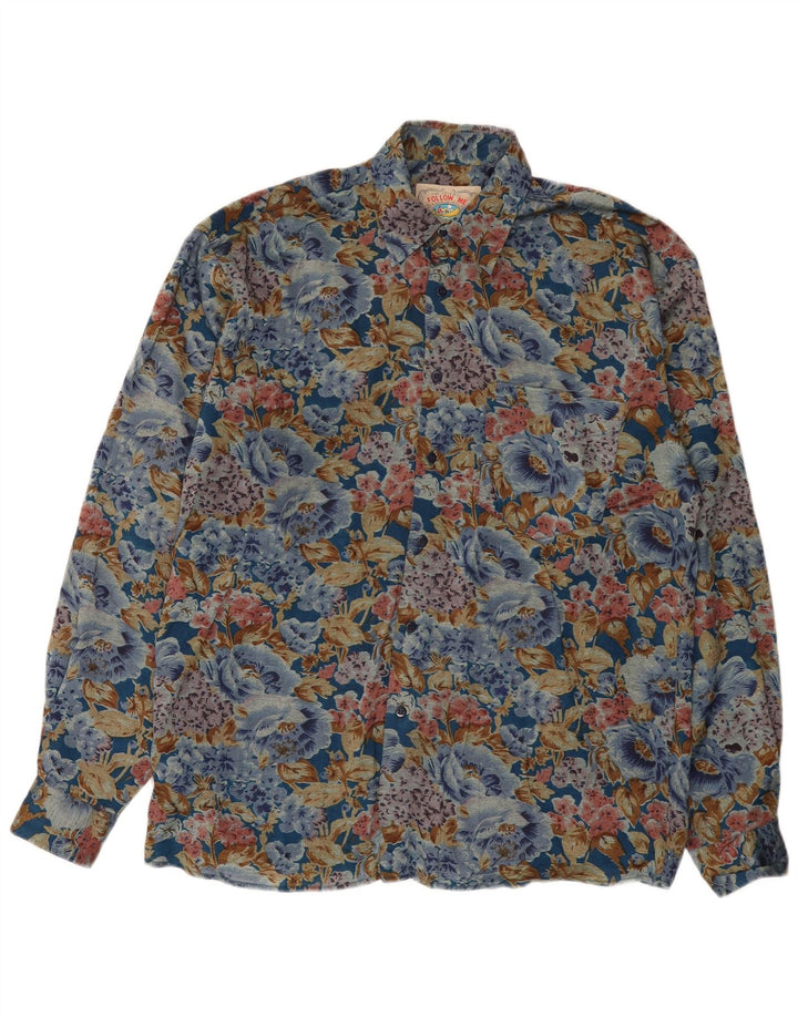 Camicia vintage da uomo ampia in viscosa floreale multicolore