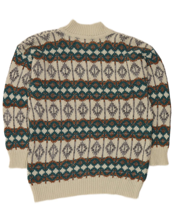Maglione maglione collo alto da uomo VINTAGE bianco medio Fair Isle