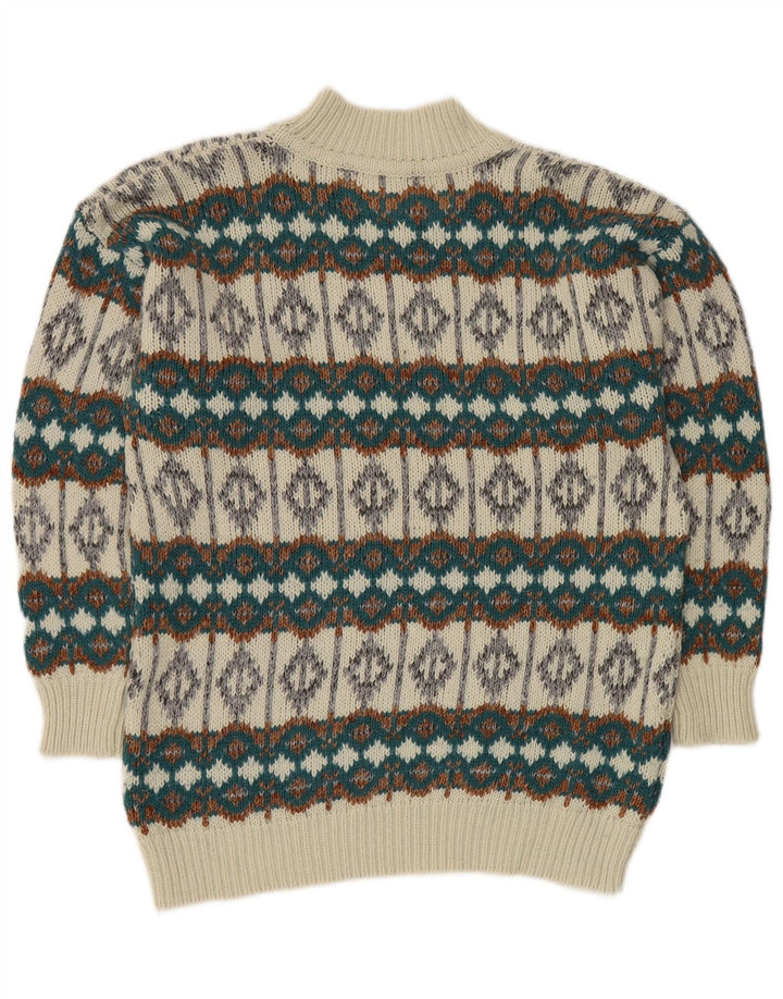 Maglione maglione collo alto da uomo VINTAGE bianco medio Fair Isle