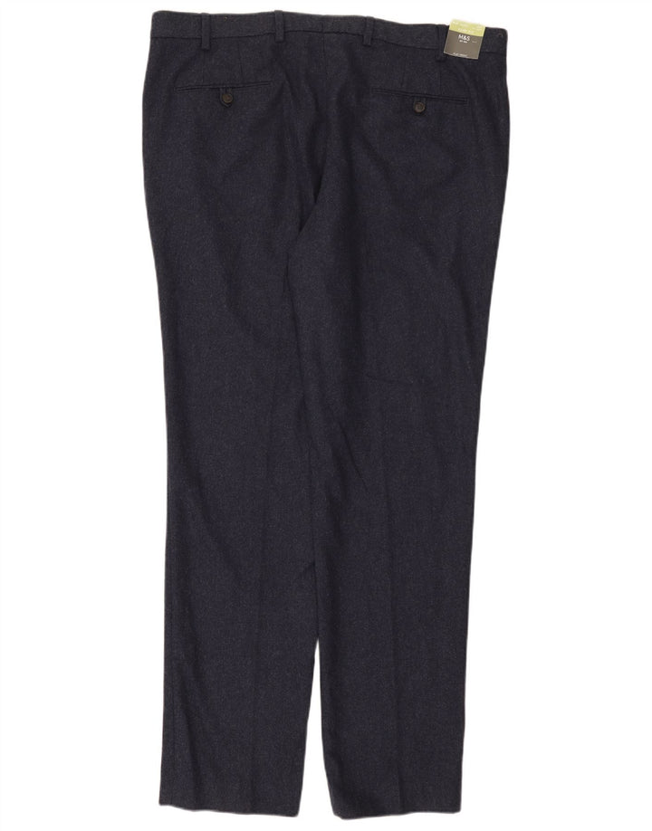Pantaloni chino slim da uomo Marks & Spencer W40 L33 lana blu navy
