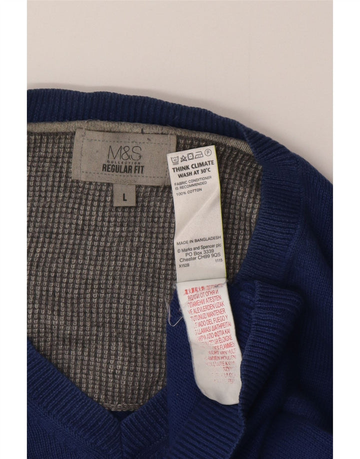 Maglione da uomo Marks & Spencer vestibilità regolare con scollo a V grande cotone blu