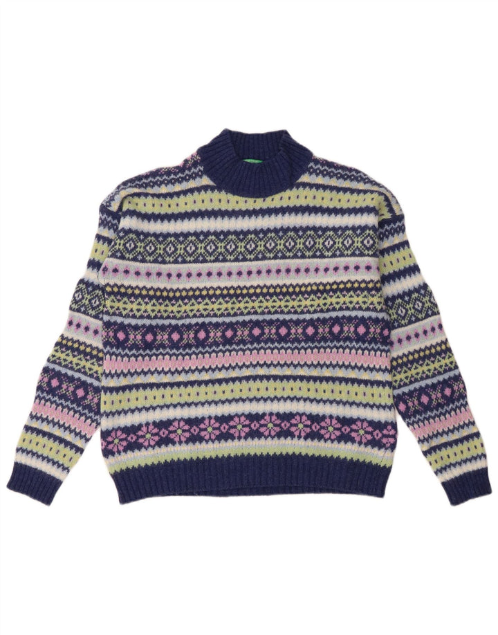 Maglione a collo alto da donna Benetton UK 16 Large Blu Navy Fair Isle