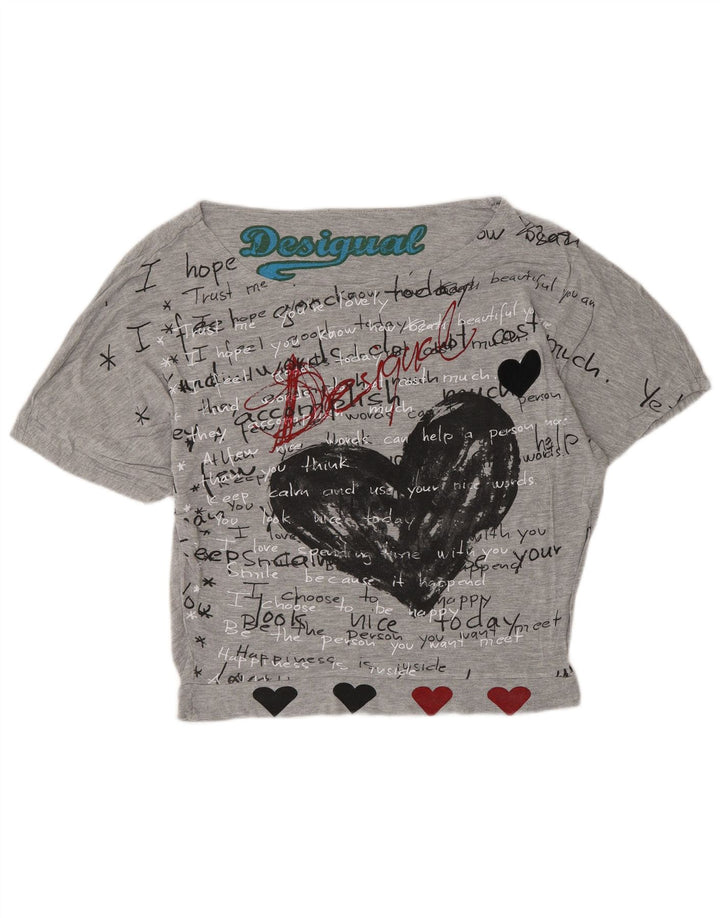 Desigual T-shirt grafica da donna Top UK 14 Grigio medio