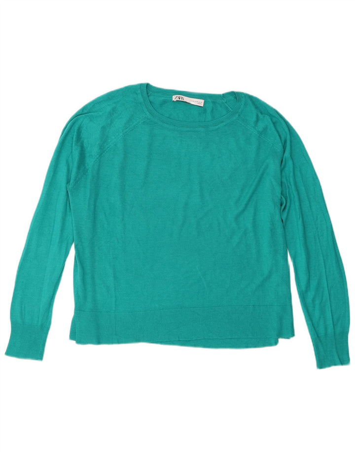 Maglione Zara da donna con scollo a barca UK 14 Viscosa turchese medio