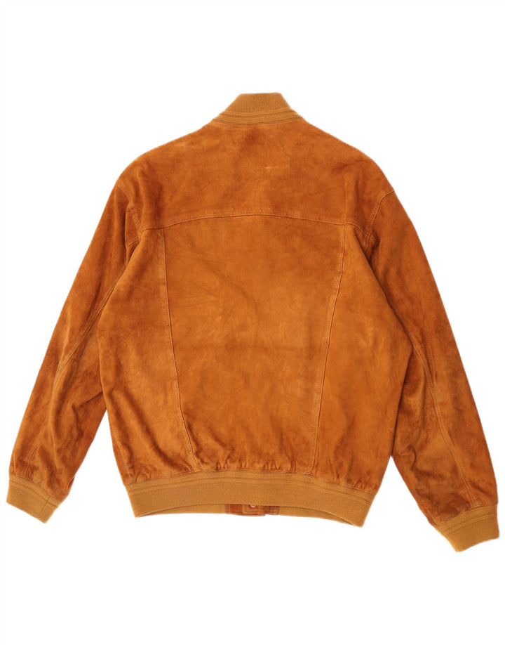 Giubbotto bomber vintage in pelle scamosciata da uomo IT 52 grande in pelle beige