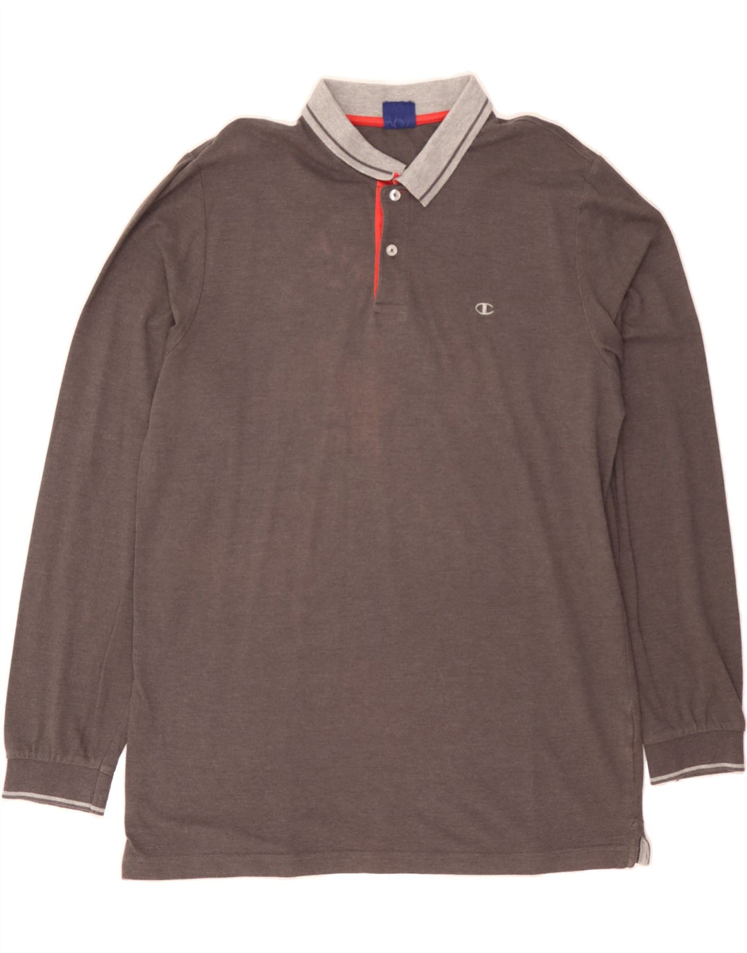 CHAMPION Mens Long Sleeve Polo Shirt 2XL Grey Cotton Vintage Champion and Second-Hand Champion from Messina Hembry 