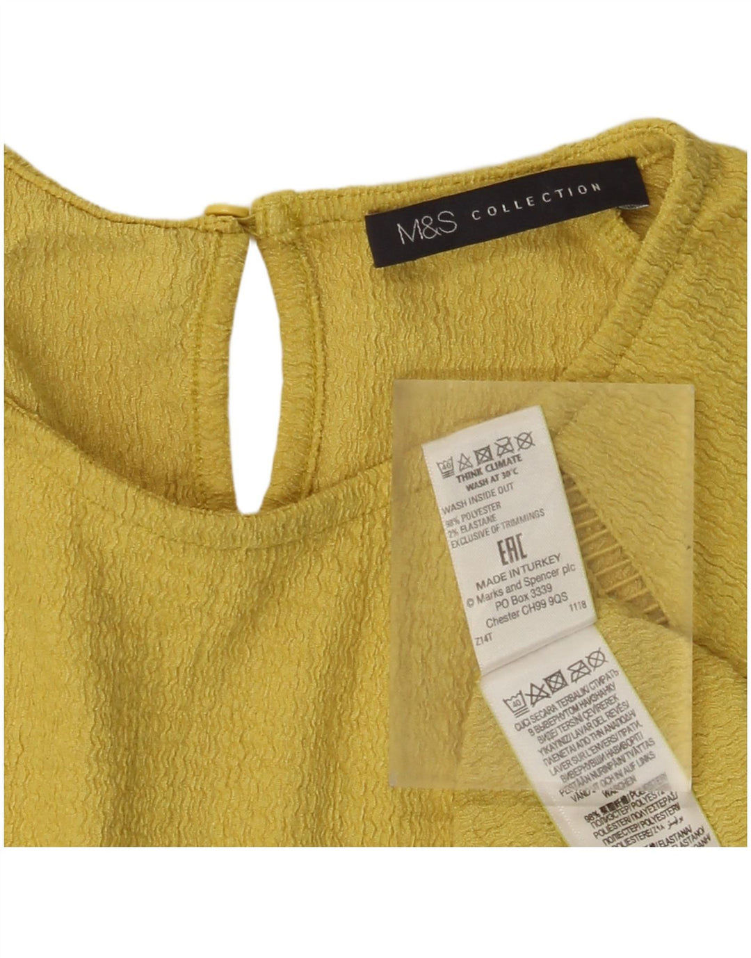 Top manica lunga da donna Marks & Spencer UK 6 XS poliestere giallo