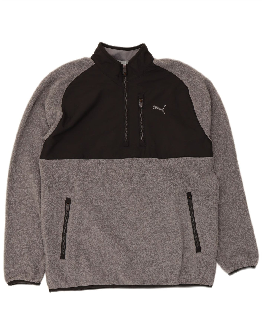 Maglione in pile da uomo Puma con zip e collo in poliestere color block grigio medio