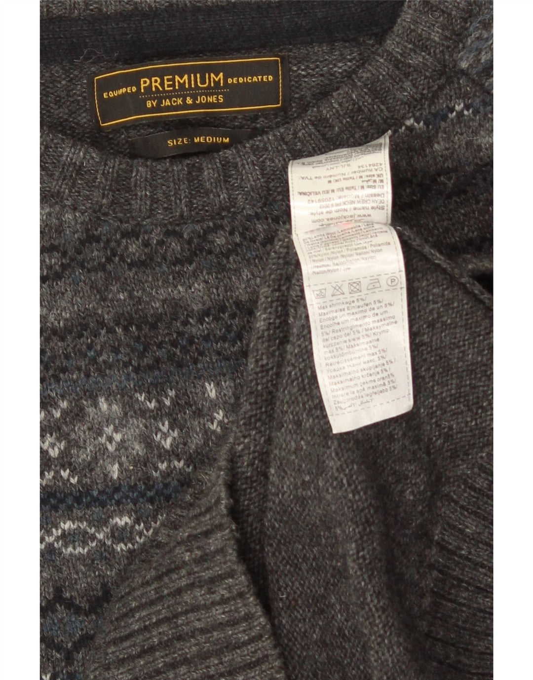 JACK & JONES Maglione da uomo con scollo a barca Lana d'agnello Fair Isle grigio medio