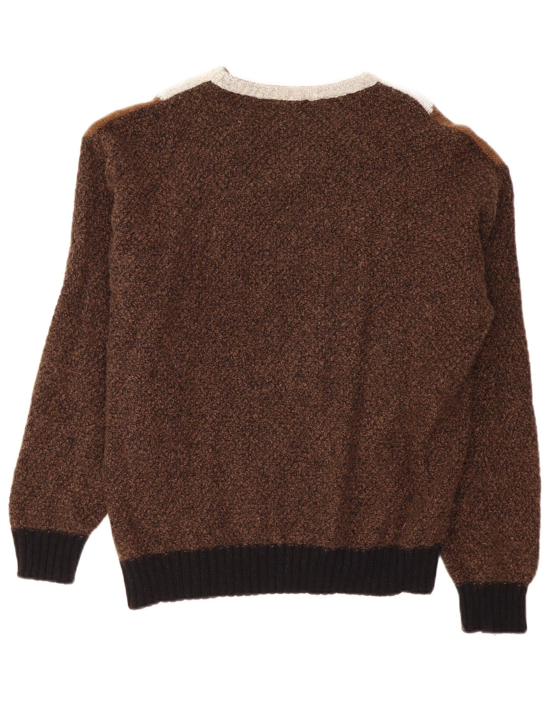 VINTAGE Maglione da uomo con scollo a V grande blocco di colore marrone