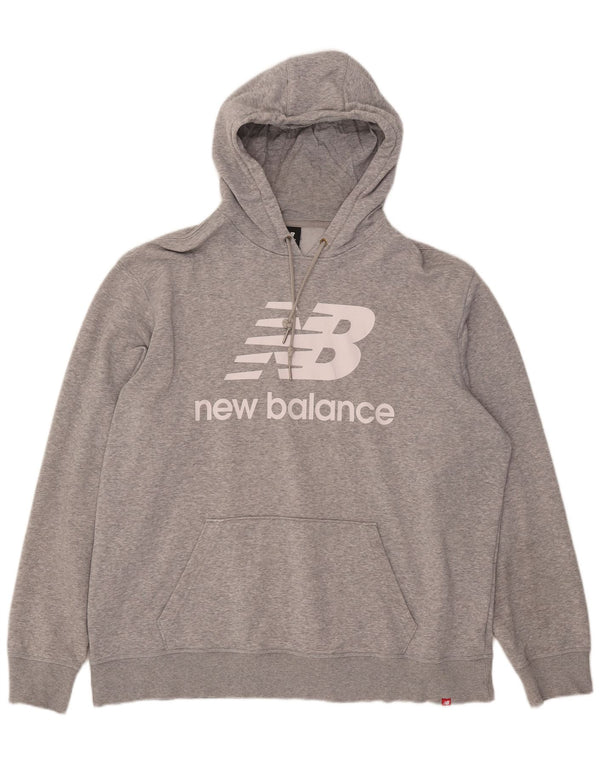 Felpa con cappuccio grafica da uomo New Balance 2XL in cotone grigio
