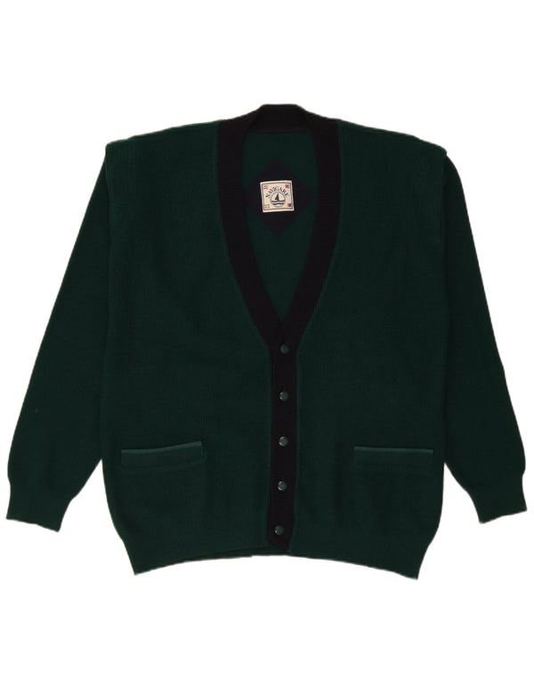 Maglione cardigan da uomo Navigare in lana color block verde medio