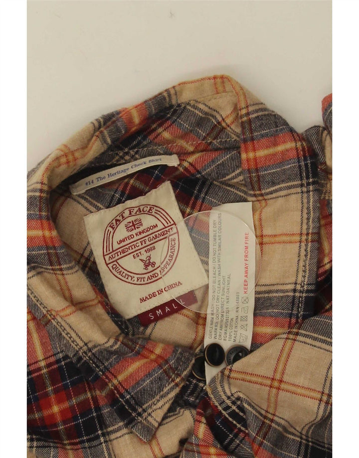 Camicia da uomo in flanella Fat Face piccola in cotone a quadri beige