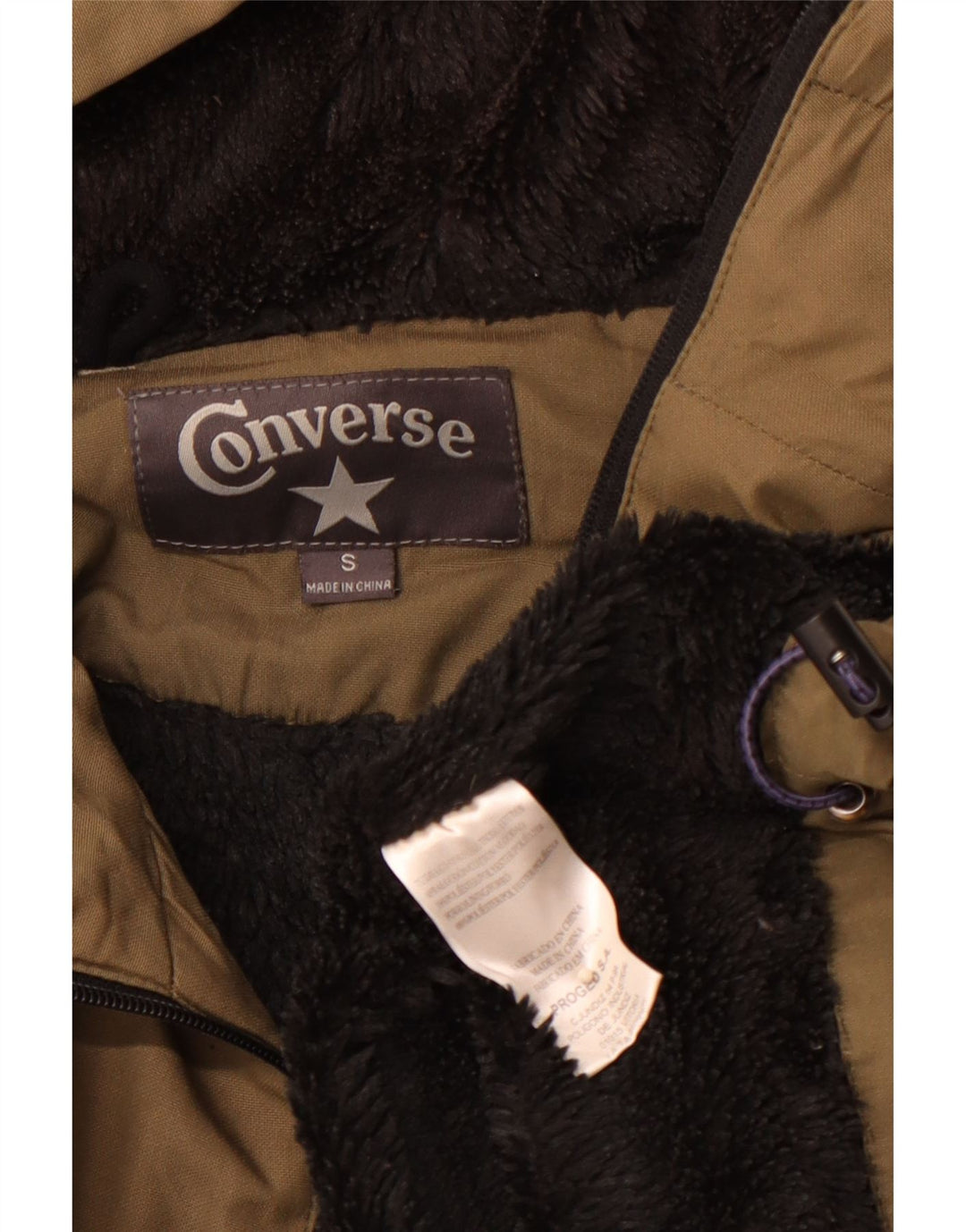 Giacca a vento con cappuccio da uomo CONVERSE UK 36 piccola in cotone kaki
