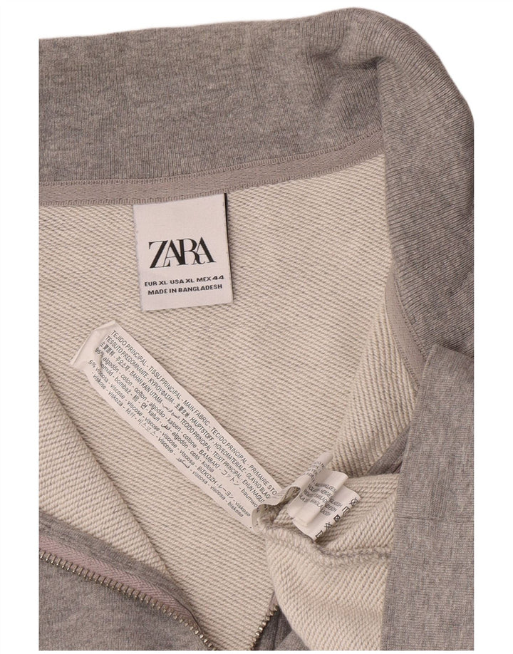 Felpa Zara da uomo con zip e collo maglione XL in cotone grigio