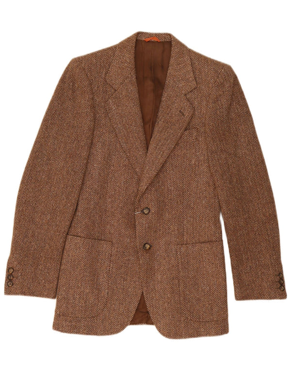Giacca blazer vintage da uomo a 2 bottoni IT 44 XS lana a spina di pesce marrone