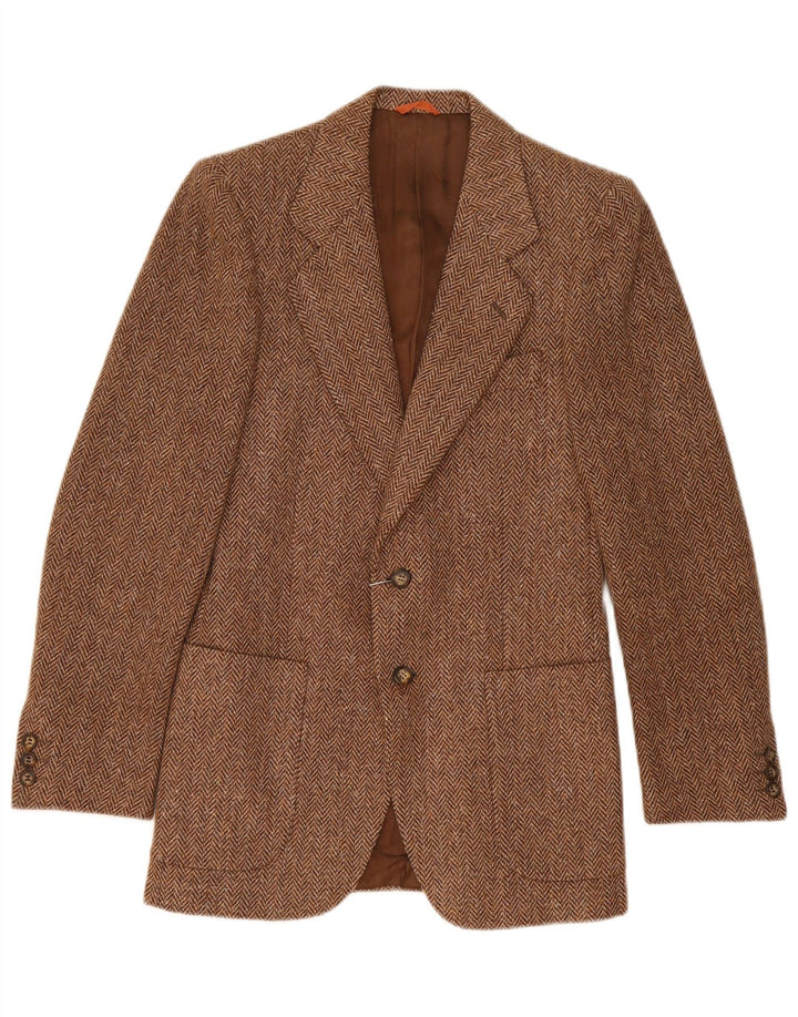 Giacca blazer vintage da uomo a 2 bottoni IT 44 XS lana a spina di pesce marrone