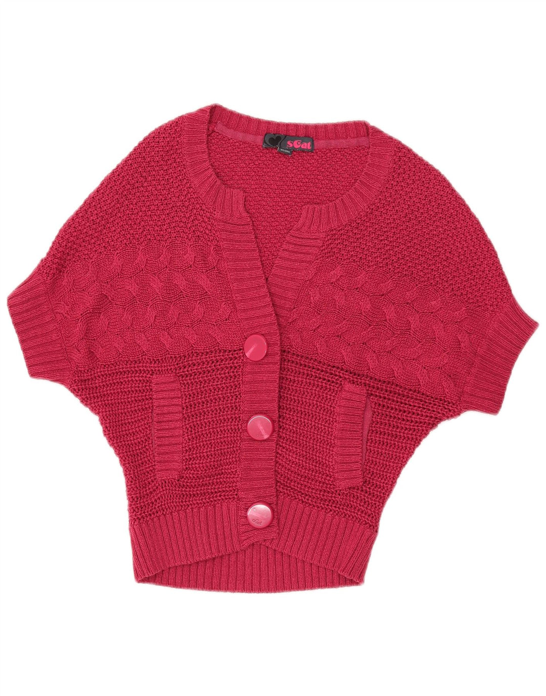 Maglione cardigan a pipistrello da donna vintage UK 14 grande rosa