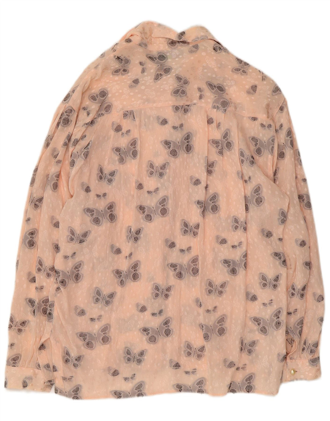 Camicetta con grafica da donna VINTAGE UK 16 Grande farfalla di seta rosa
