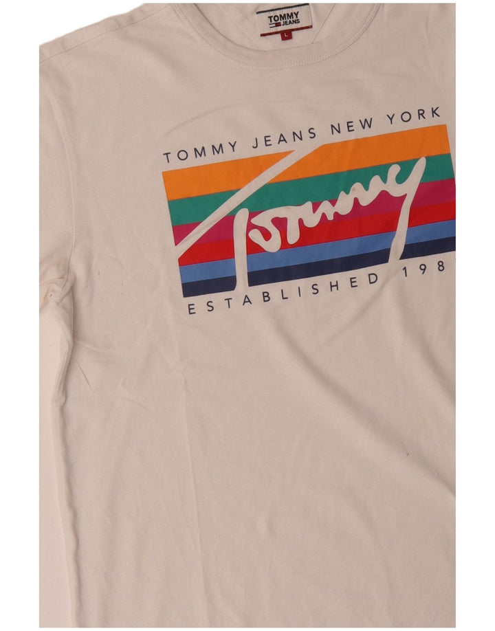 T-shirt grafica da uomo con vestibilità regolare Tommy Hilfiger Top Large in cotone bianco