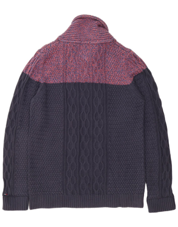 Maglione maglione da uomo con collo a scialle Tommy Hilfiger 2XL Blu navy a blocchi di colore