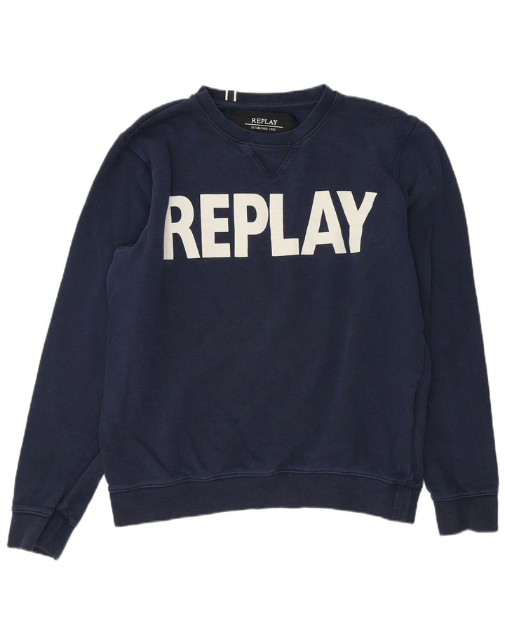 Replay Felpa grafica da uomo Maglione grande cotone blu navy