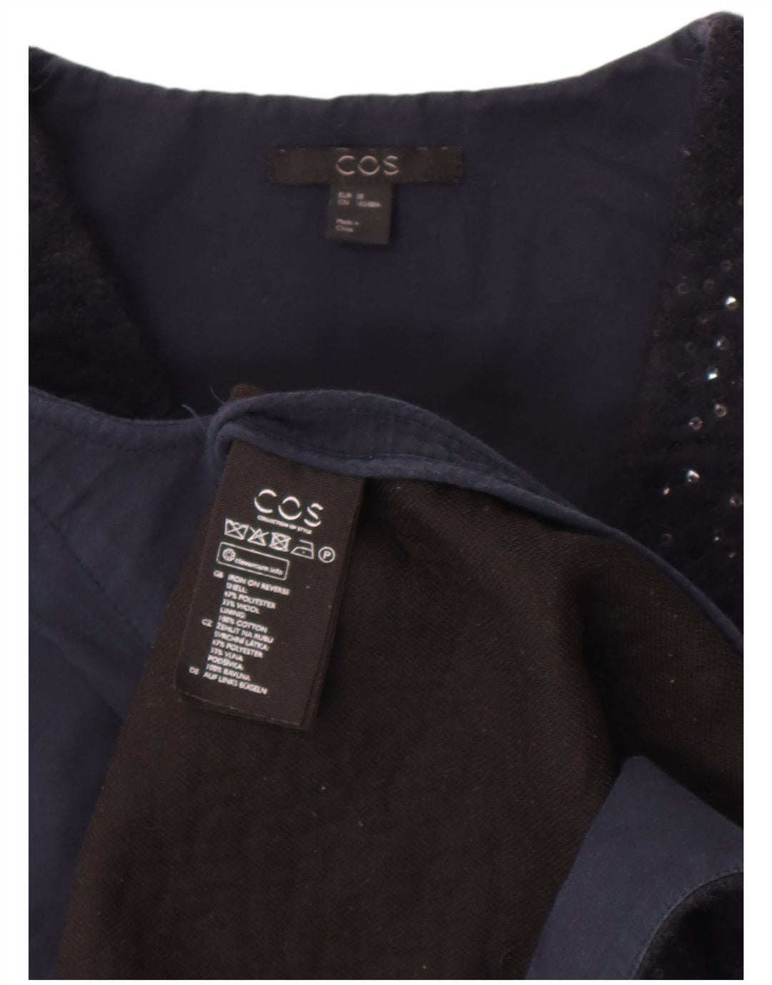 Abito a trapezio con paillettes senza maniche da donna Cos EU 38 poliestere blu navy medio