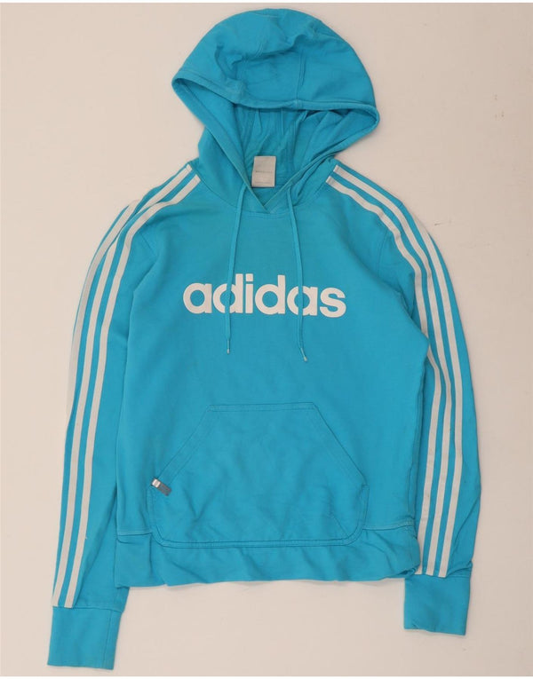Felpa con cappuccio grafica da donna Adidas UK 14 cotone blu medio