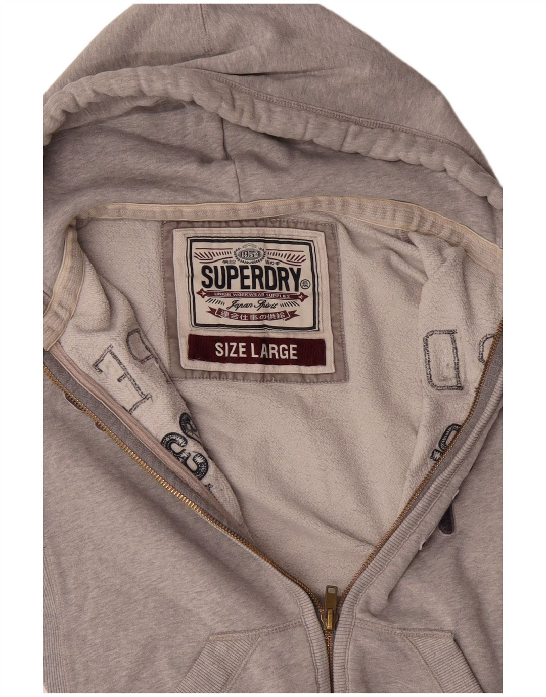 Maglione con cappuccio con zip grafica da uomo SUPERDRY grande cotone grigio