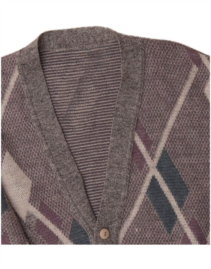 Maglione cardigan da uomo vintage grande grigio a rombi/diamante