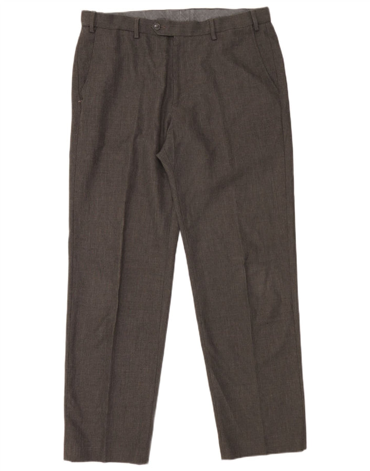Pantaloni da abito regolari affusolati da uomo Marks & Spencer W36 L31 poliestere grigio