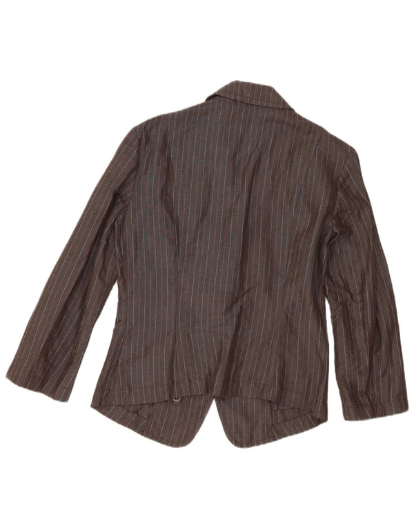 Giacca Blazer 2 Bottoni Benetton Donna IT 44 Viscosa Rigata Grigio Medio