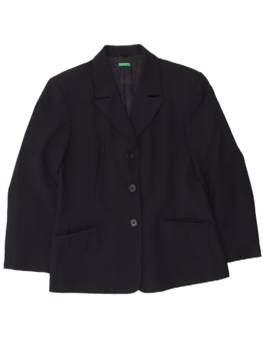 Giacca blazer a 3 bottoni da donna Benetton IT 46 Large blu navy in poliestere